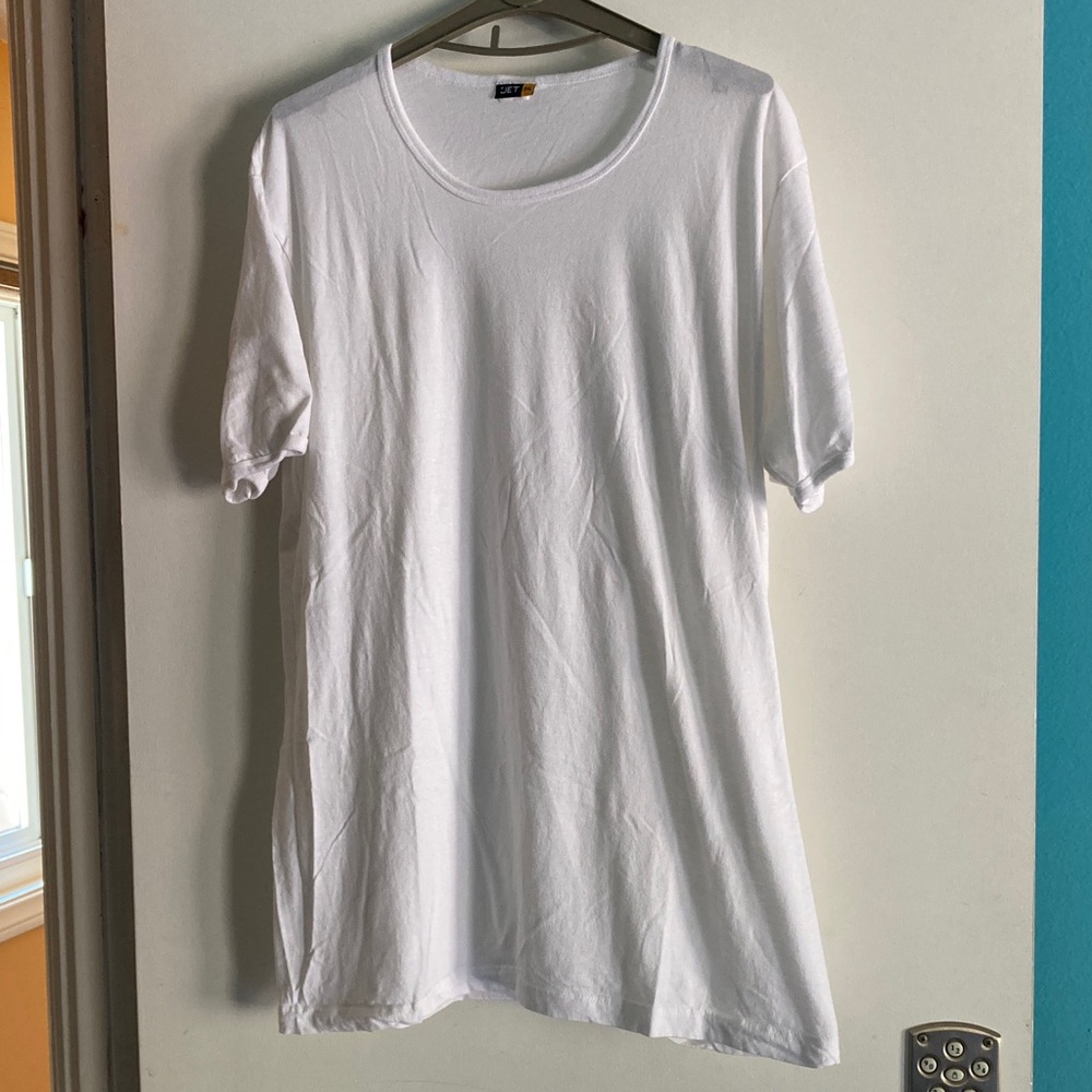 Jet White Egyptian Cotton Tunic Length Tee Shirt Womens Size L 44" Bust